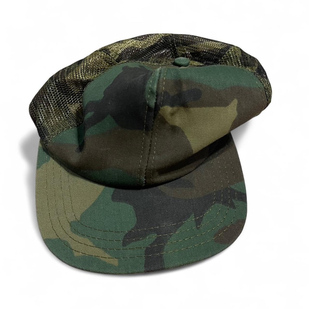 Army camo hat vintage made in USA Khaki and green camo mesh trucker cap